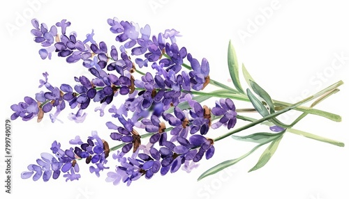 The image shows a simple watercolor of a cluster of lavender  very cute and clean  on a white background