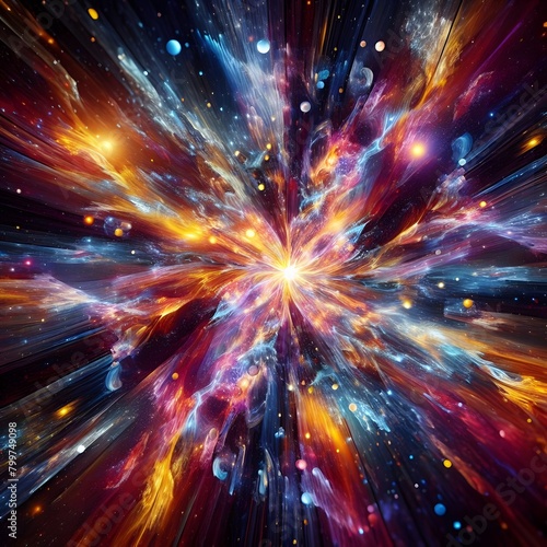 Cosmic Kaleidoscope abstract colorful shapes cascading and intertwining in a cosmic display of radiant light and color