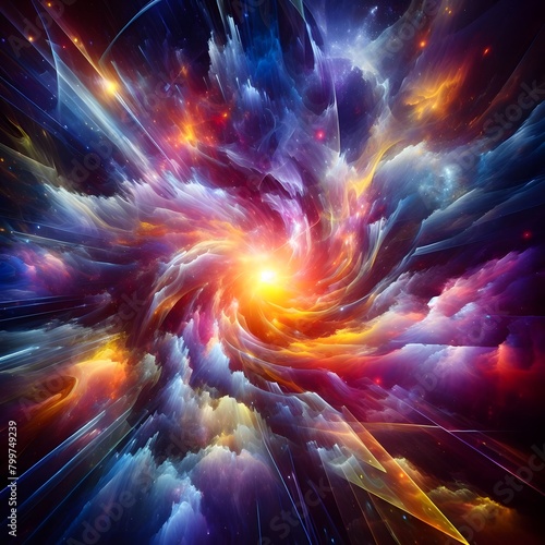 Cosmic Kaleidoscope abstract colorful shapes cascading and intertwining in a cosmic display of radiant light and color