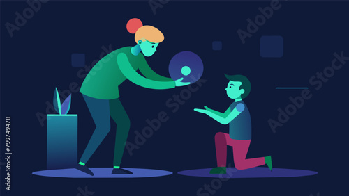 A the works with a client on spatial awareness by having them navigate through a darkened room using only their sense of touch.. Vector illustration