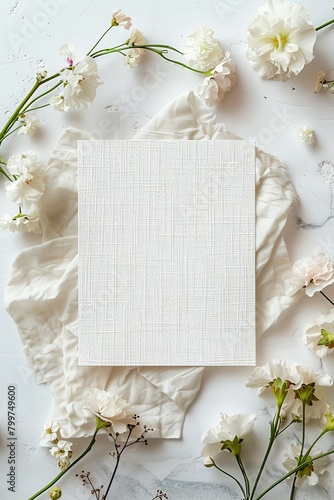  blank square mother's day card product shot with a clean backdrop, the material for the card is white linen embossed, studio lighting, product photography