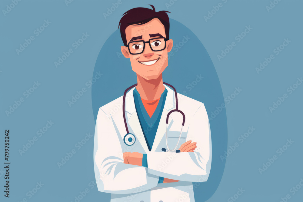 Doctor. Medicine. The smiling male doctor. A flat illustration in the field of healthcare. Doctor. Medicine. The smiling male doctor. A flat illustration in the field of healthcare.