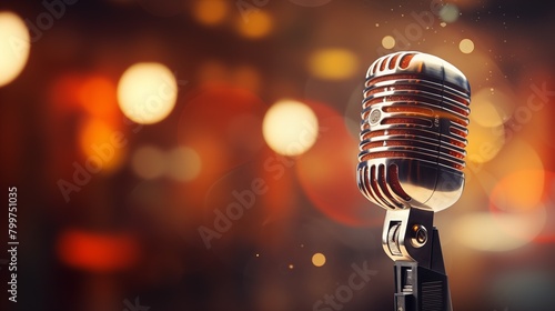 Stand-up concept. Audio microphone retro style on bokeh background. Comedy show or Jazz festival © elena_garder