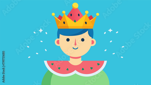 The winner crowned with a handmade watermelon crown proudly wearing their title as the ultimate watermelon eating champion.. Vector illustration