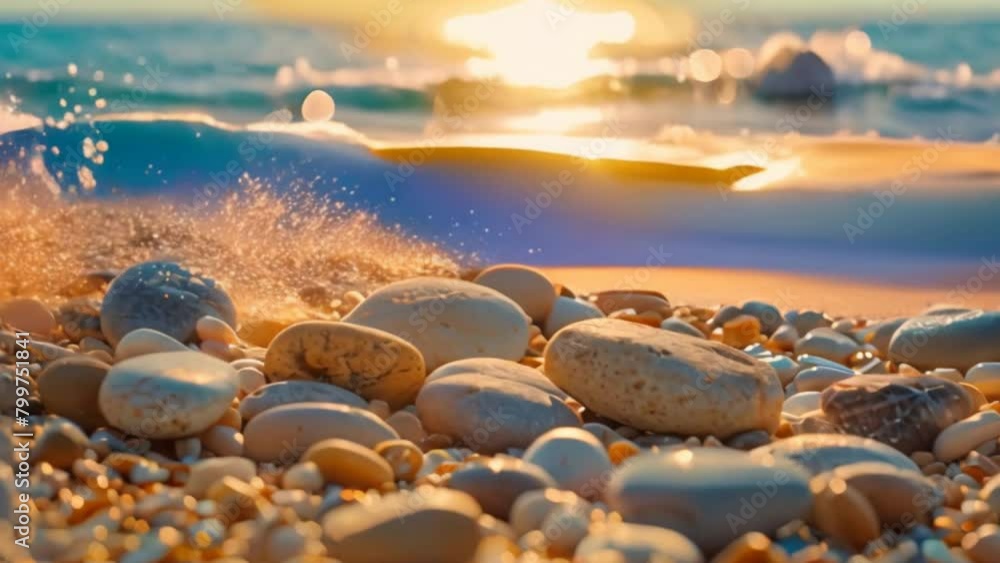 Pebbles on the beach with a blurred sea background Pebbles on the beach with a blurred sea background
