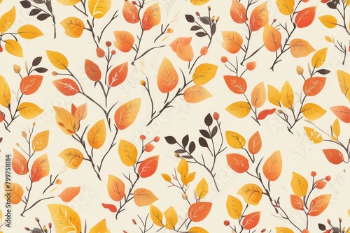 Autumn pattern. Orange and yellow leaves.