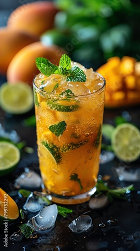 A refreshing summer drink with mango  lime  and mint.