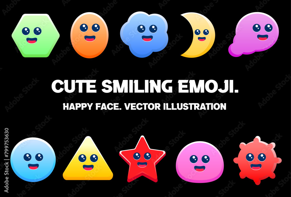 Obraz premium Cute smiling emoji. Happy face. Abstract kawaii cute emoji cartoon. Concept for children and learning.