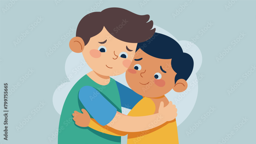 An older brother embraces his younger sibling reassuring them through tears that they will always be there for each other.. Vector illustration An older brother embraces his younger sibling reassuring them through tears that they will always be there for each other.. Vector illustration