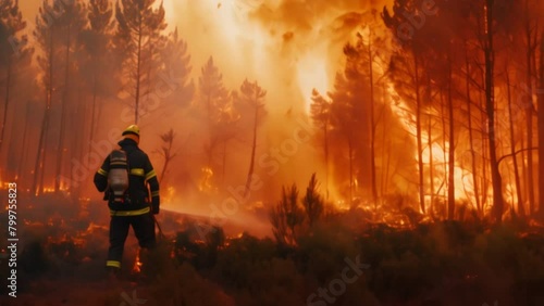 Wallpaper Mural Firefighters are putting out a fire burning in a large area of the forest Torontodigital.ca