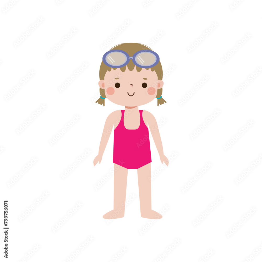 kid wearing swimming suits in summer vacations, Cute child cartoon Pool party characters, Kids spending holidays in seaside isolated white background Vector illustration kid wearing swimming suits in summer vacations, Cute child cartoon Pool party characters, Kids spending holidays in seaside isolated white background Vector illustration