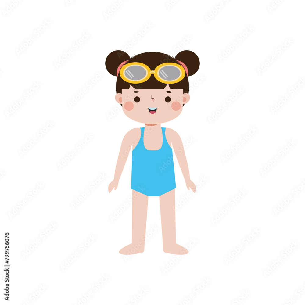 kid wearing swimming suits in summer vacations, Cute child cartoon Pool party characters, Kids spending holidays in seaside isolated white background Vector illustration kid wearing swimming suits in summer vacations, Cute child cartoon Pool party characters, Kids spending holidays in seaside isolated white background Vector illustration