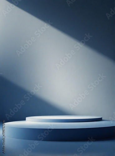 blue podiums forming a cylinder on dark background with natural shadows. Perfect platform for showing your products. Three dimensional illustration
