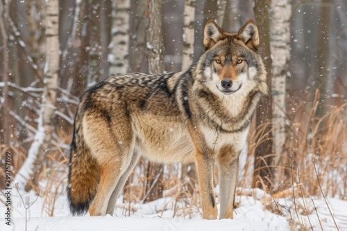 Epic Wolf Portrait Against Snowy Autumn Backdrop - Majesty, Endurance, Wilderness © melhak