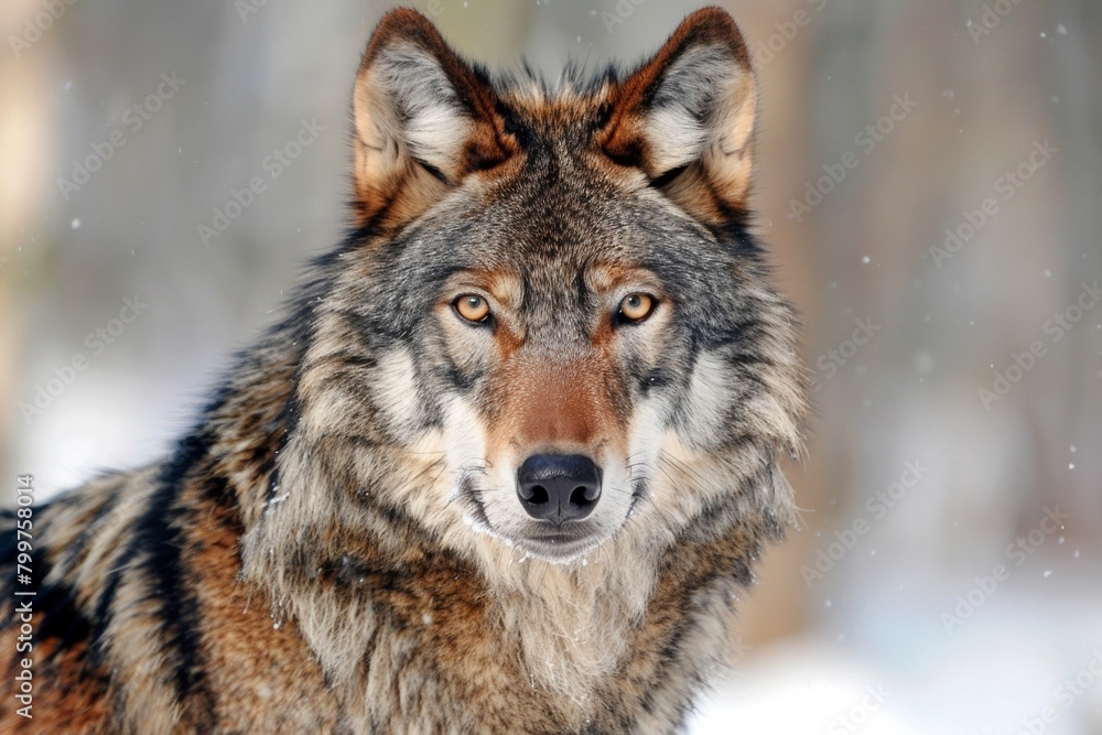 Epic Wolf Portrait Against Snowy Autumn Backdrop - Majesty, Endurance, Wilderness Epic Wolf Portrait Against Snowy Autumn Backdrop - Majesty, Endurance, Wilderness