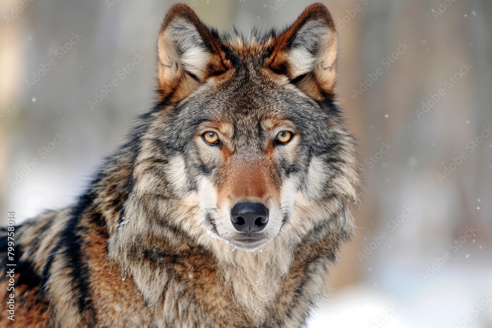 Epic Wolf Portrait Against Snowy Autumn Backdrop - Majesty, Endurance, Wilderness