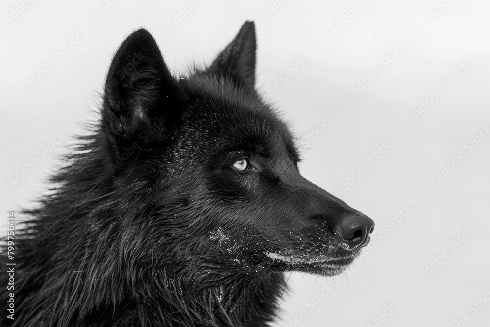 Naklejka premium Epic Wolf Portrait Against Snowy Autumn Backdrop - Majesty, Endurance, Wilderness