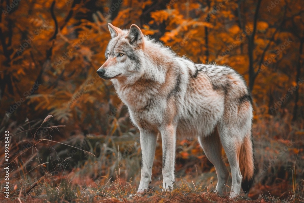 Epic Wolf Portrait Against Snowy Autumn Backdrop - Majesty, Endurance, Wilderness Epic Wolf Portrait Against Snowy Autumn Backdrop - Majesty, Endurance, Wilderness