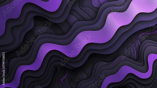 Cool Purple Curvature Ripple Background ,Modern Business 3D Wavy abstract background with textural paper cut wawes and shapes design layout for business presentations,Futuristic tech black background
 photo