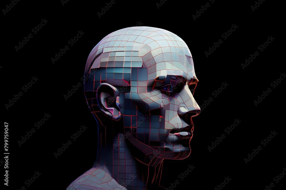 human head digitalised in pixel art style presenting a mosaic of vibrant hues in neon glow human head digitalised in pixel art style presenting a mosaic of vibrant hues in neon glow
