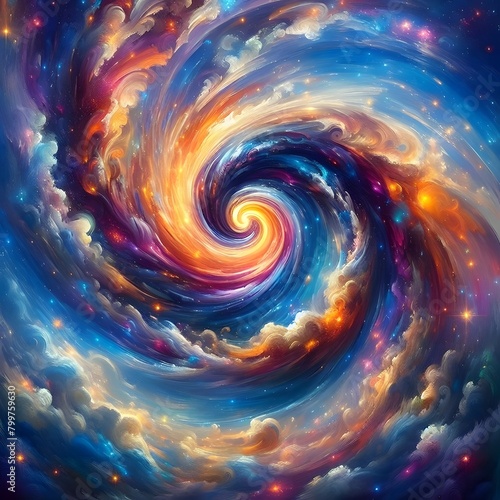 Celestial Swirl abstract colorful shapes swirling and converging in a cosmic Display