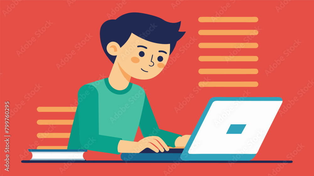 A student with dysgraphia is given the option to type their exam responses using a laptop instead of handwriting them.. Vector illustration A student with dysgraphia is given the option to type their exam responses using a laptop instead of handwriting them.. Vector illustration