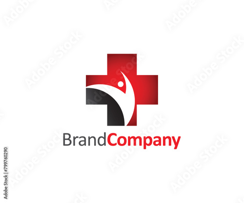Hospital with cross and person logo icon design template