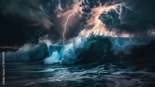 Majestic Storm Tossed Ocean Wave with Dramatic Thunderous Skies