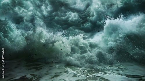 Tumultuous Underwater Seascape Capturing the Intense Power of a Stormy Ocean photo