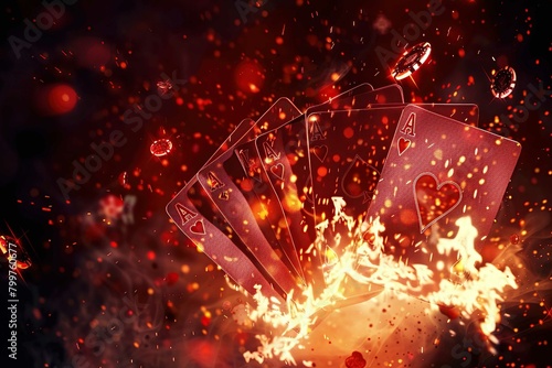 casino background with burning playing cards 
