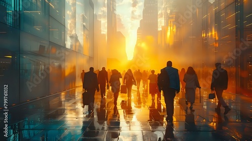 Morning Commute of Corporate Leaders: A Golden-Hued Urban Journey