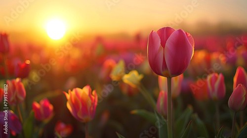 a beautiful field of fresh tulips in sunset light © Jenny Sturm