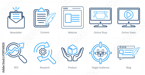 A set of 10 digital marketing icons as newsletter, content, website