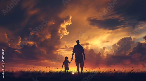 loving father walking side by side with son holding hands. © Jenny Sturm