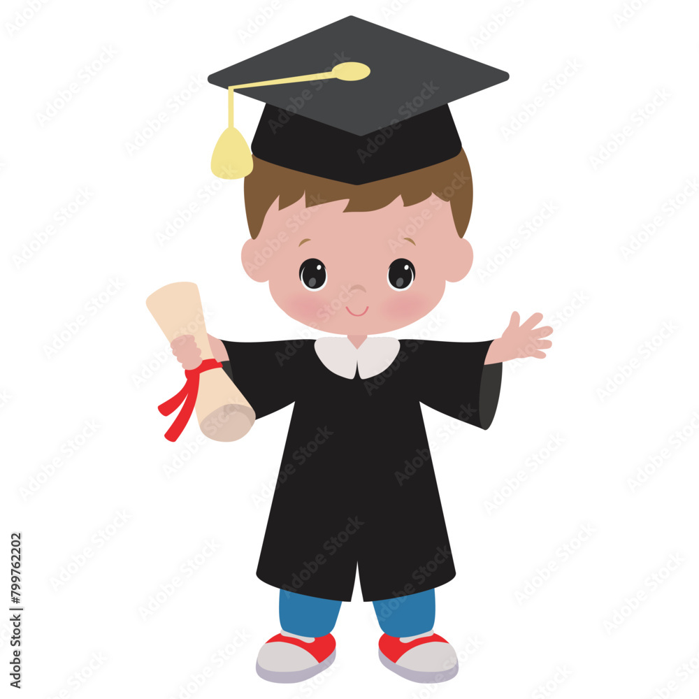 Kindergarten graduation boy vector cartoon illustration
