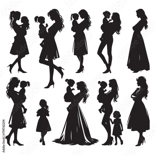 Silhouette set of mother and daughter