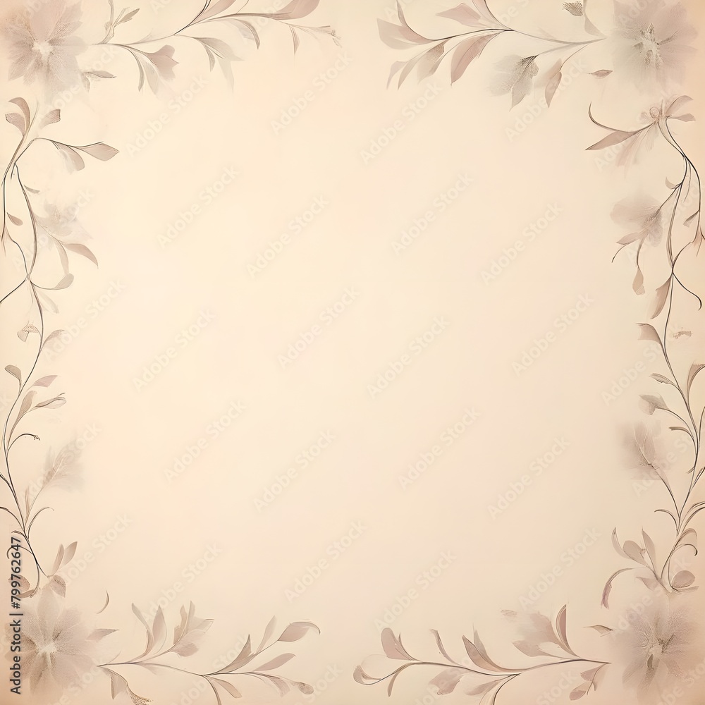 Obraz premium soft pastel color beige background parchment with a thin barely noticeable floral ornament wallpaper, Ai Generated