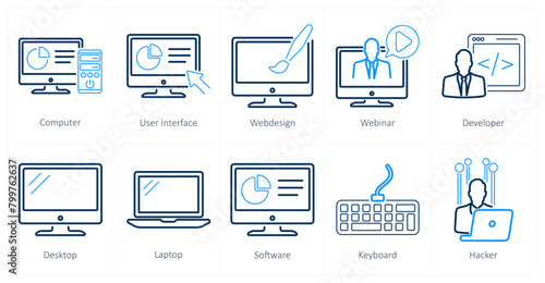A set of 10 internet computer icons as computer, user interface, web design