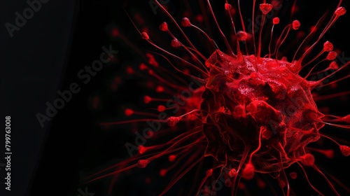 3d render of red corona virus with blurred background, closeup shot.