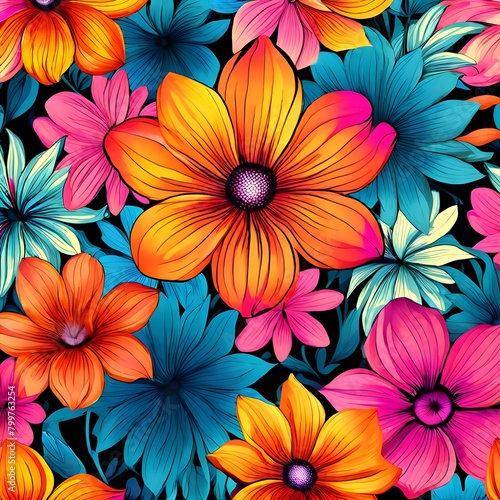 colorful floral patterned background, Ai Generated