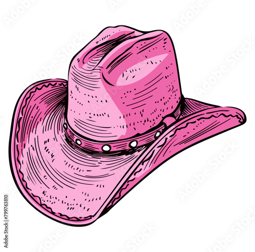 Female pink cowboy hat illustration Cowboy girl hat