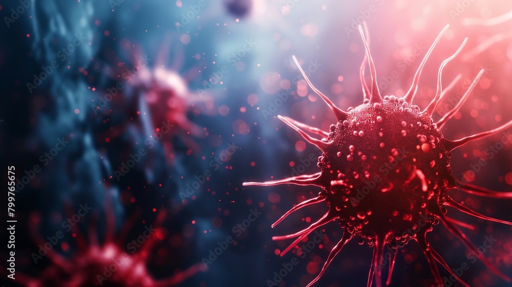 3d render of red corona virus with blurred background, closeup shot. 3d render of red corona virus with blurred background, closeup shot.