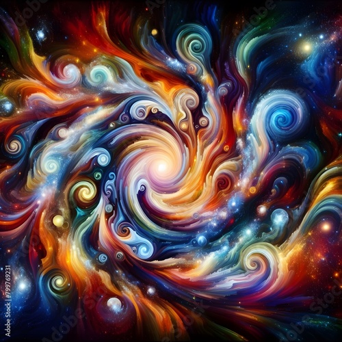 Celestial Swirl abstract colorful shapes swirling and converging in a cosmic Display