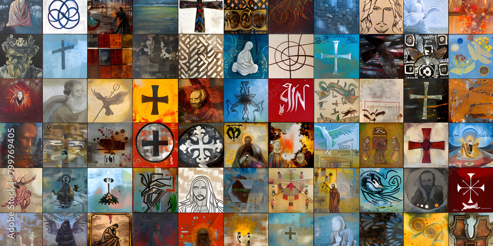Mosaico de Símbolos Religiosos de Diversas Culturas