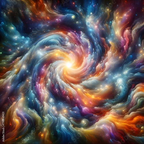 Celestial Swirl  abstract colorful shapes swirling and converging in a cosmic Display