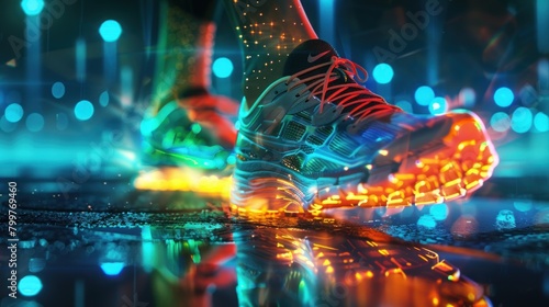 Close-up hologram of athletes  shoes for fitness