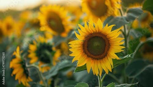 Sunflowers stand tall as a family  their faces like a crowd waiting for the festive bus parade  bright water color