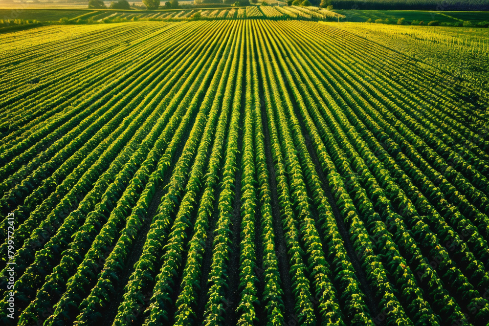 Aerial view of symmetrical rows of crops in a vast agricultural field, creating a mesmerizing pattern that stretches to the horizon. Aerial view of symmetrical rows of crops in a vast agricultural field, creating a mesmerizing pattern that stretches to the horizon.