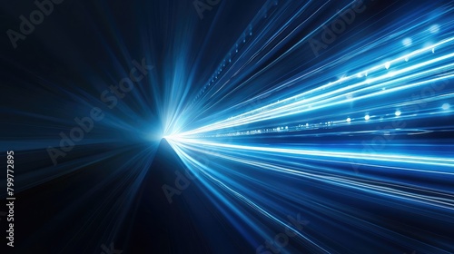 Digital science futuristic technology light rays stripes lines with blue light background ,Abstract image of fast-moving light streaks in blue and white over a dark background