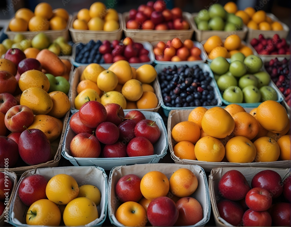 Vibrant and Colorful Display of Fresh Fruits at a Local Farmer's Market. Vibrant and Colorful Display of Fresh Fruits at a Local Farmer's Market.